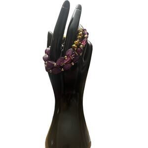 Purple Beaded Multi-Strand Bracelet with Gold Accents - Bohemian Style